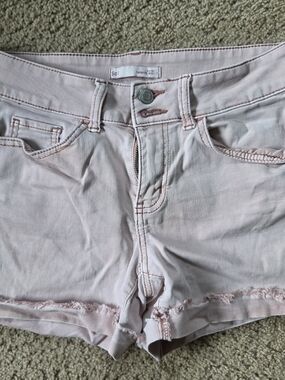 SO Pastel Pink Distressed Denim Shorts